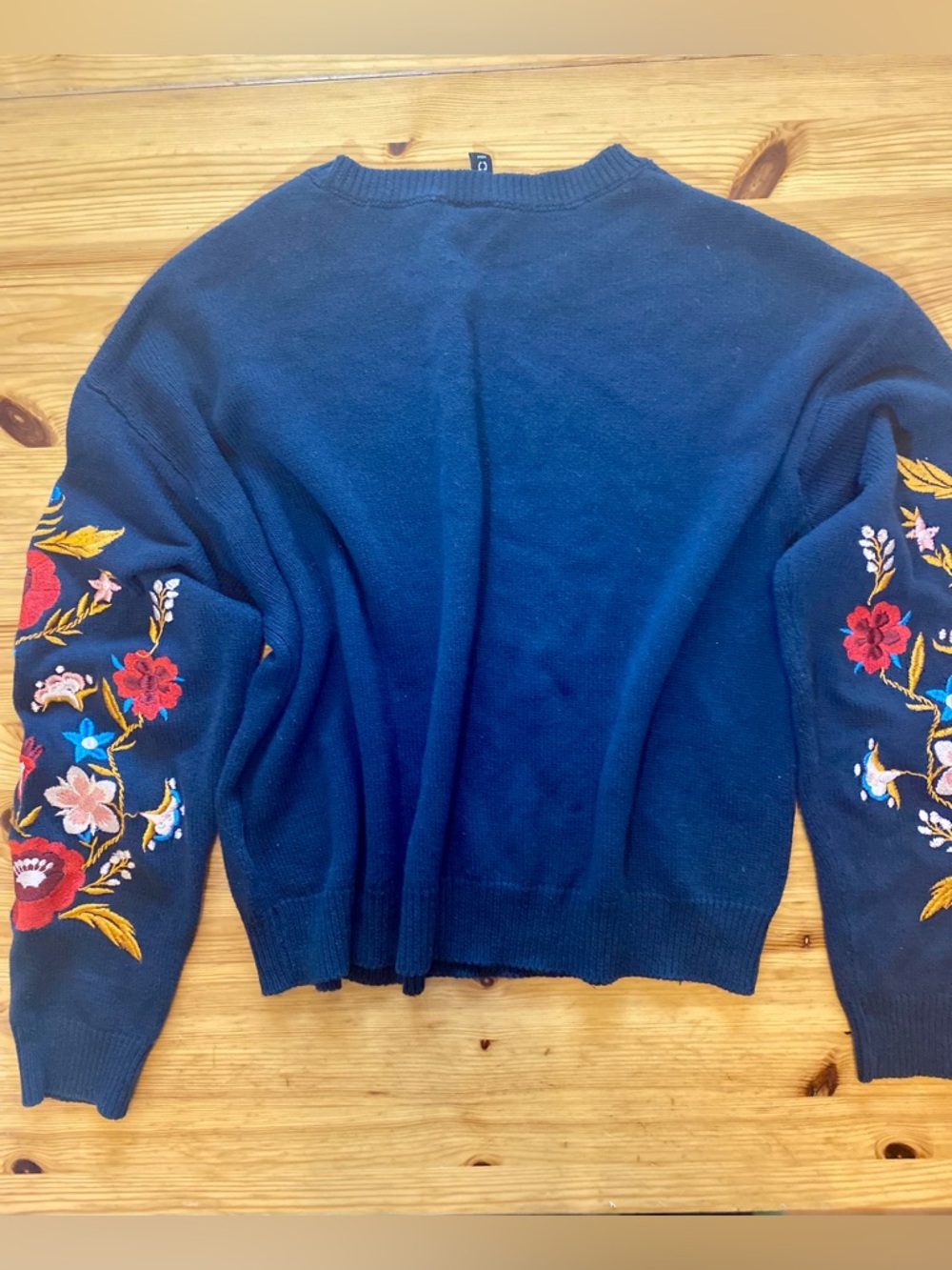 H&M Embroidered Floral Cottagecore Jumper Navy Blue Size Medium - Picture 6 of 8